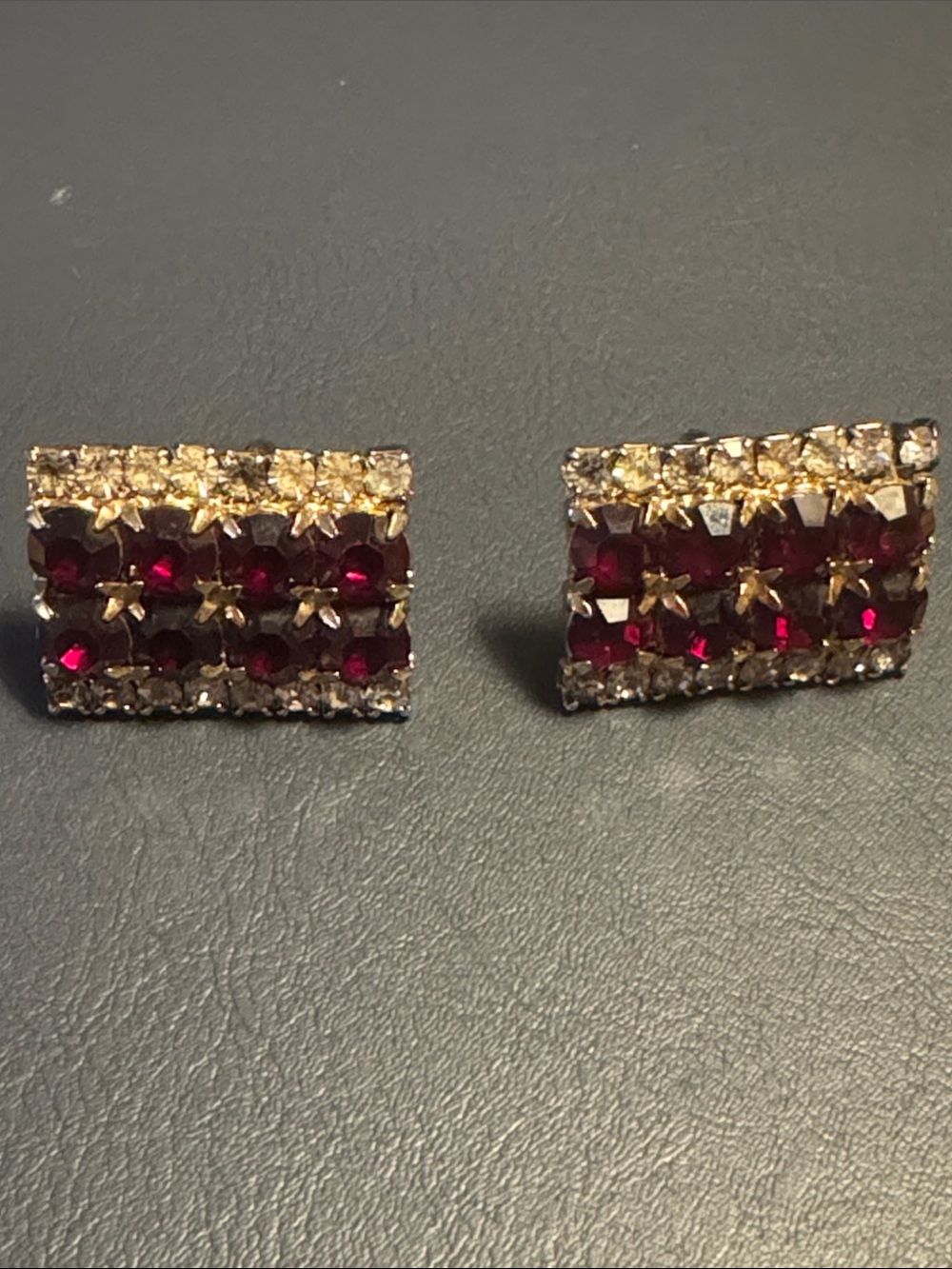 Gold-Tone Red Crystal Rectangular Cufflinks